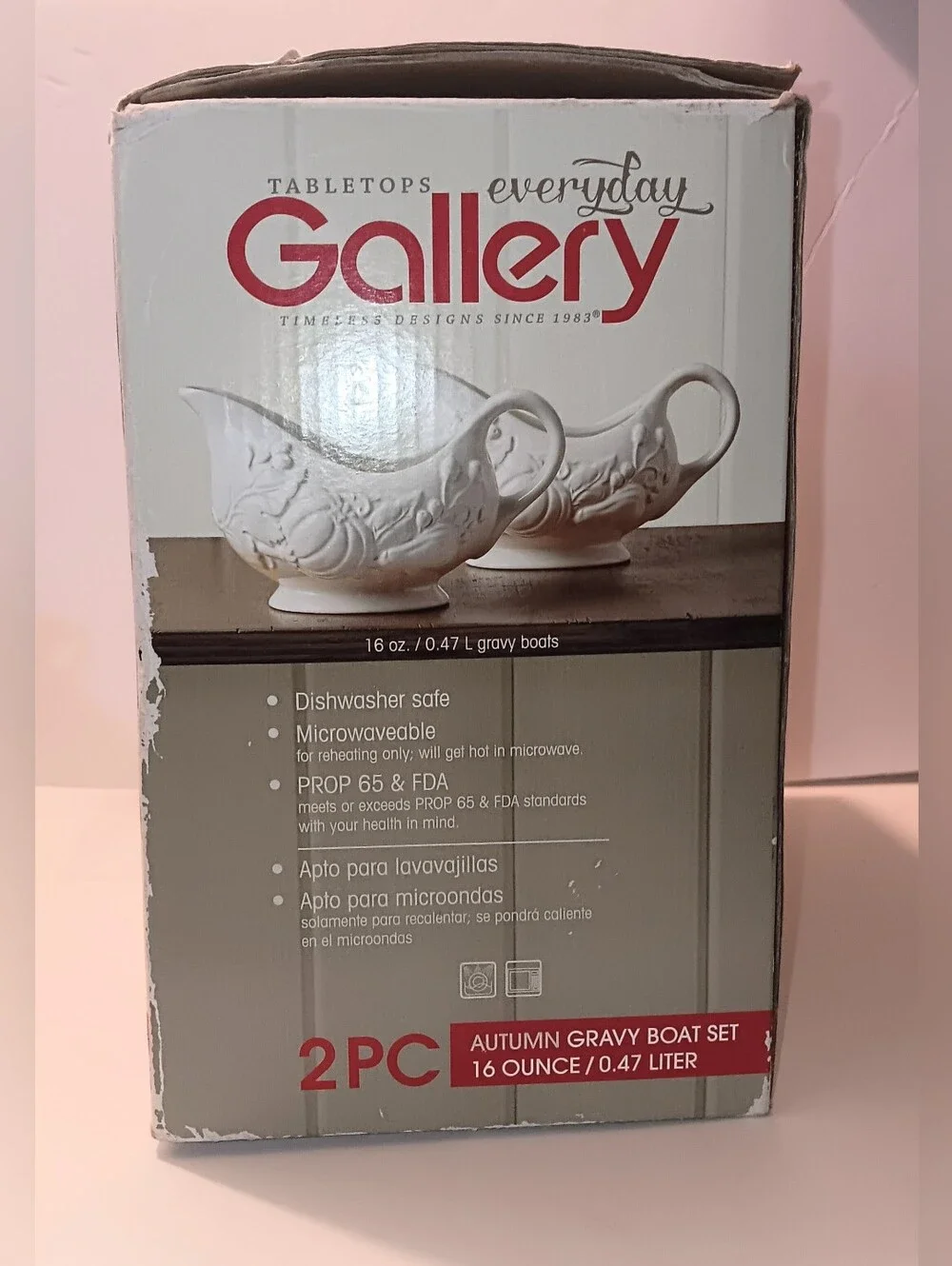 New In Box Gallery Vintage Lace Gravy Sauce Boat Linen Stoneware Set Of 2